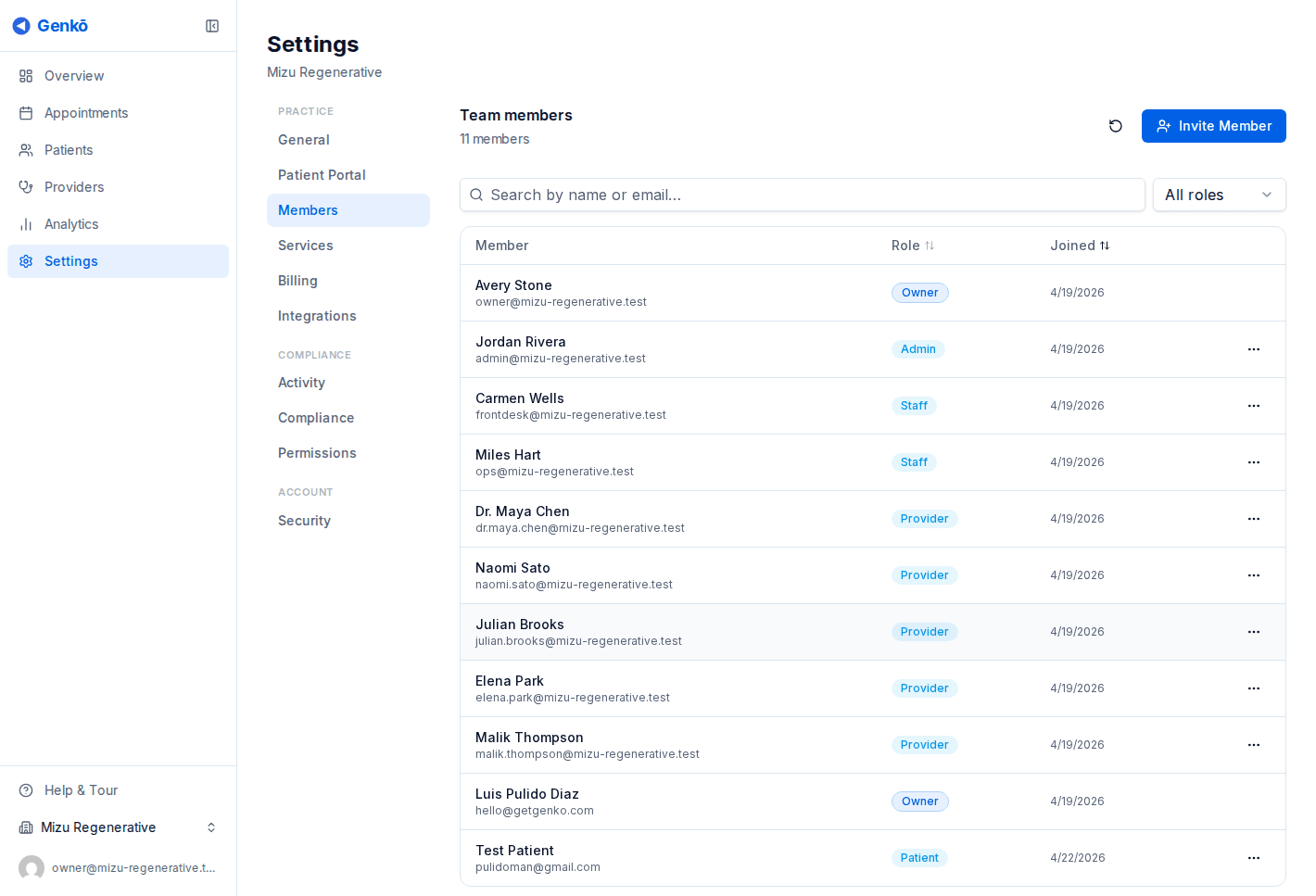 Members page showing team list and pending invitations