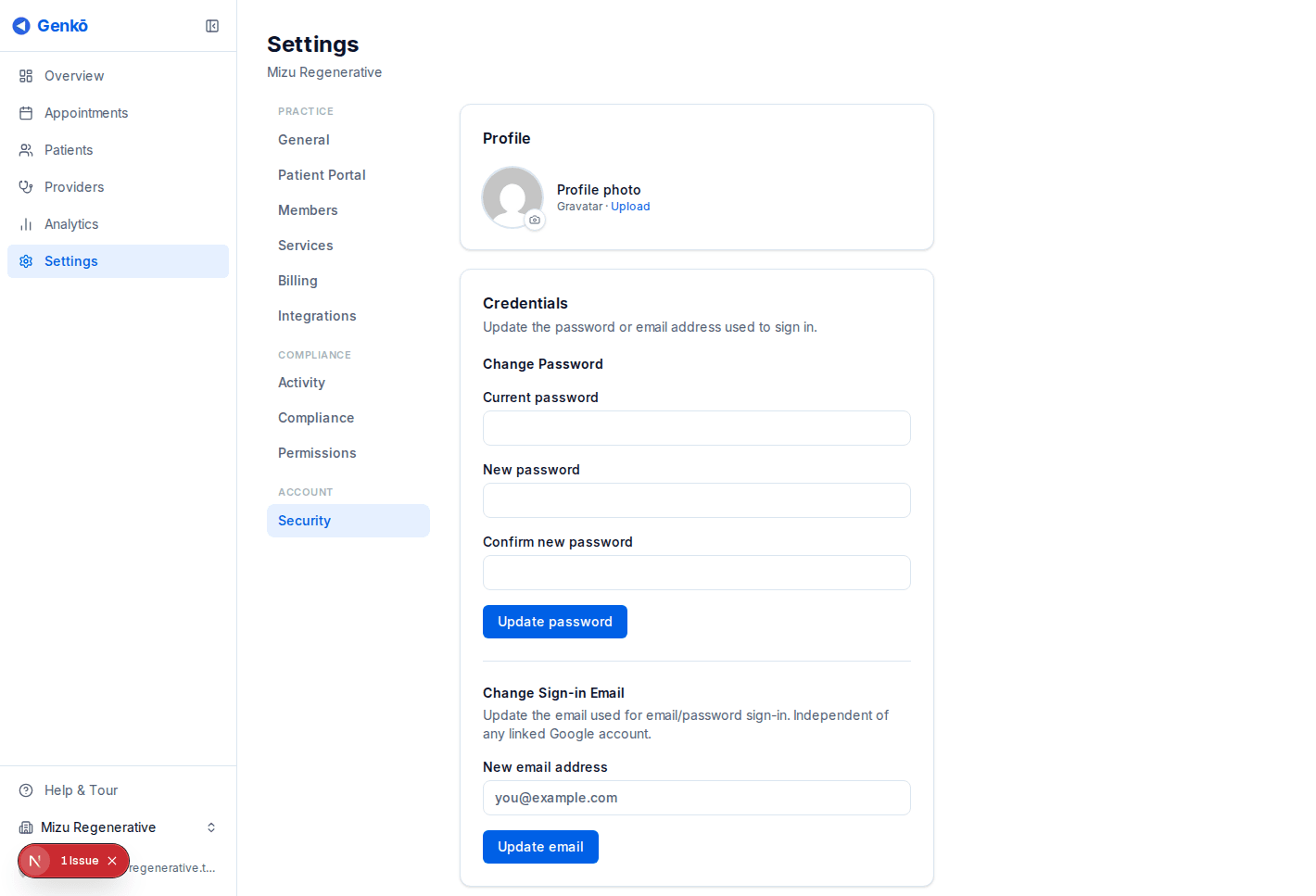Passkey management in security settings